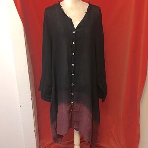 Luna Luz midi shift dress black red ombré linen large